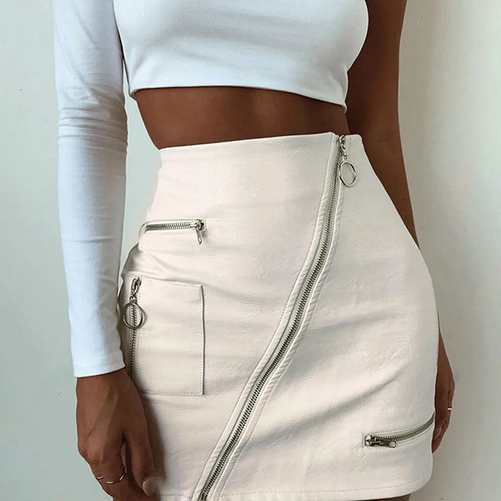 

Womail Women skirt Summer Fashion High Waist Leather Paint Zip Pencil Skinny Slim Short Sexy Mini Skirt midi 2019 dropship f8