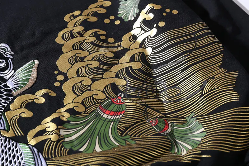 Embroidery Carp Fish Waves Printed Hoodies 10