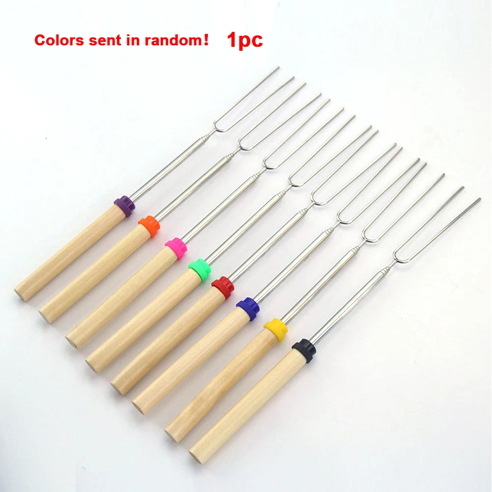 

Camping BBQ Fork Needle Meat Roasting BBQ Tools Skewers Stretchable Wooden Handle Multi-color Kitchen Barbecue Accessories