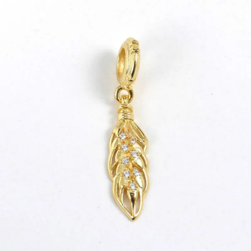 

New 925 Sterling Silver Jewelry DIY Beads Accessories Gold Wheat Earrings Fits Original Pandora Charm Bracelets & Necklaces
