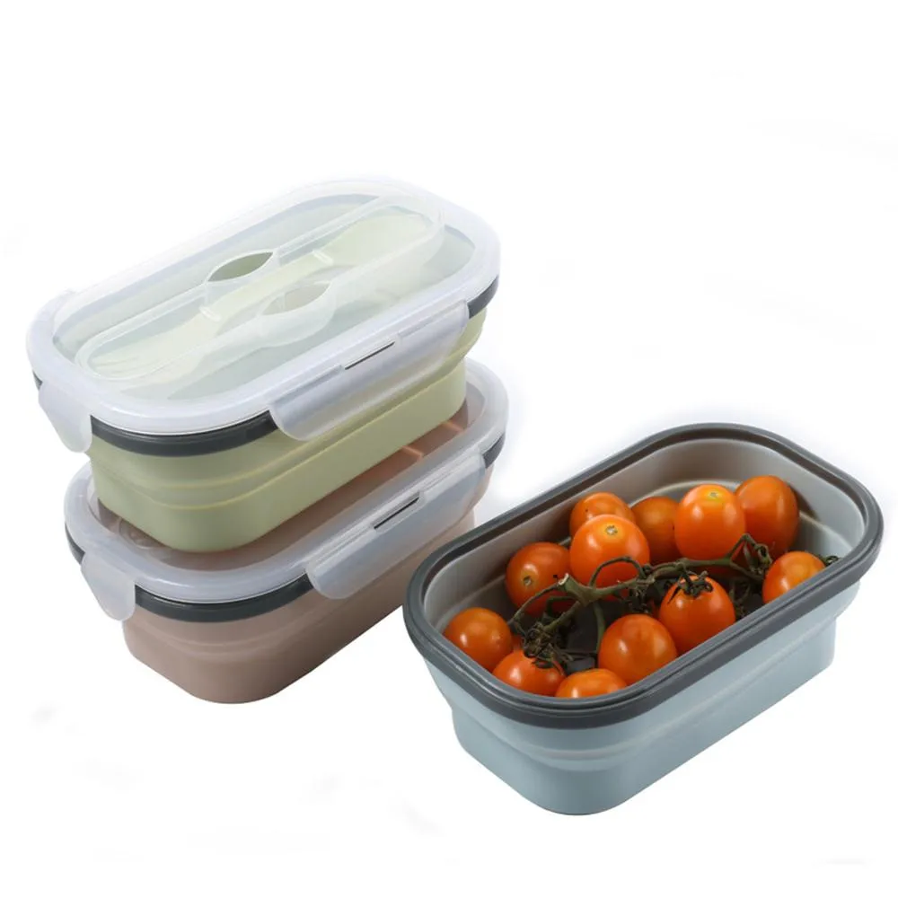 Fold Food Storage Boxes Compartments Silicone Lunch Box School Food