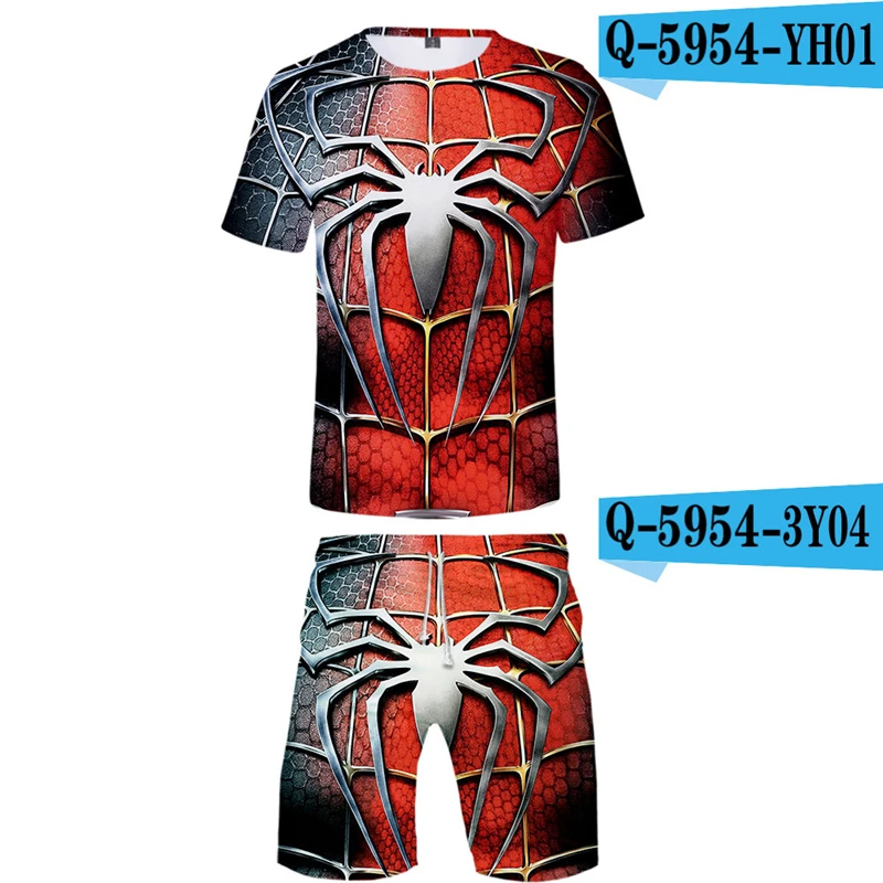 

2019 Two Piece Sets T-Shirt And Shorts Spiderman Far From Home Printed Causal Sweatsuits O-Neck Printed Clothes Male 3D Clothes