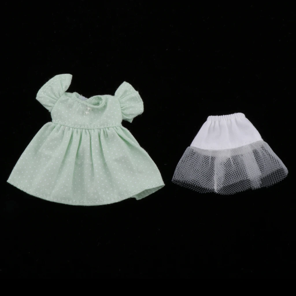 1/12 Fashion Doll Clothing Dotted Dress Pettiskirt Outfit for Mini Doll, for 11cm OB Dolls Dress Up Accessories 1/12 Fashion Doll Clothing Dotted Dress Pettiskirt Outfit for Mini Doll, for 11cm OB Dolls Dress Up Accessories