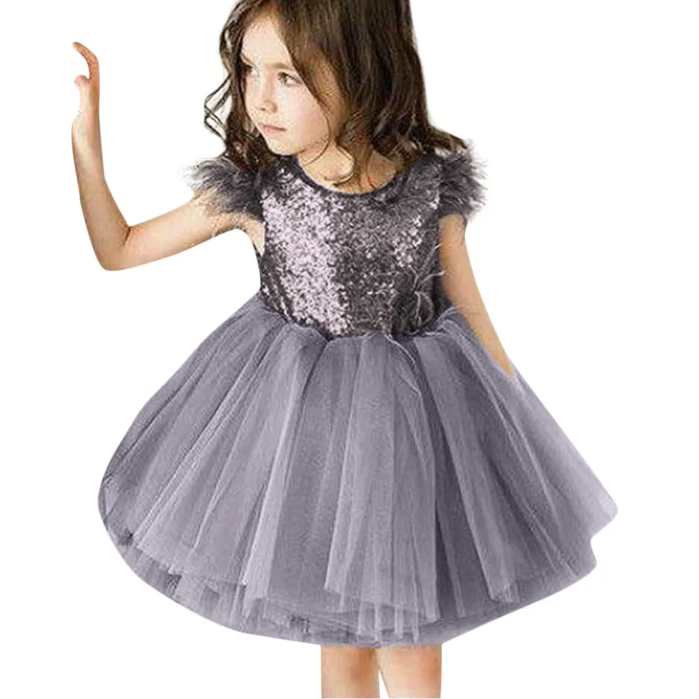 

LONSANT Toddler Baby Girl Princess Dress sleeveless plush Tassel Tulle backless Sequin Party Mini Dresses boutique Kid clothes