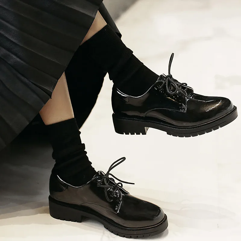 Vintage Patent Leather Women Flats Oxford Shoes British College Style Brogues Women's Shoes Big Size 31-44 Spring Autumn Sneaker (1)