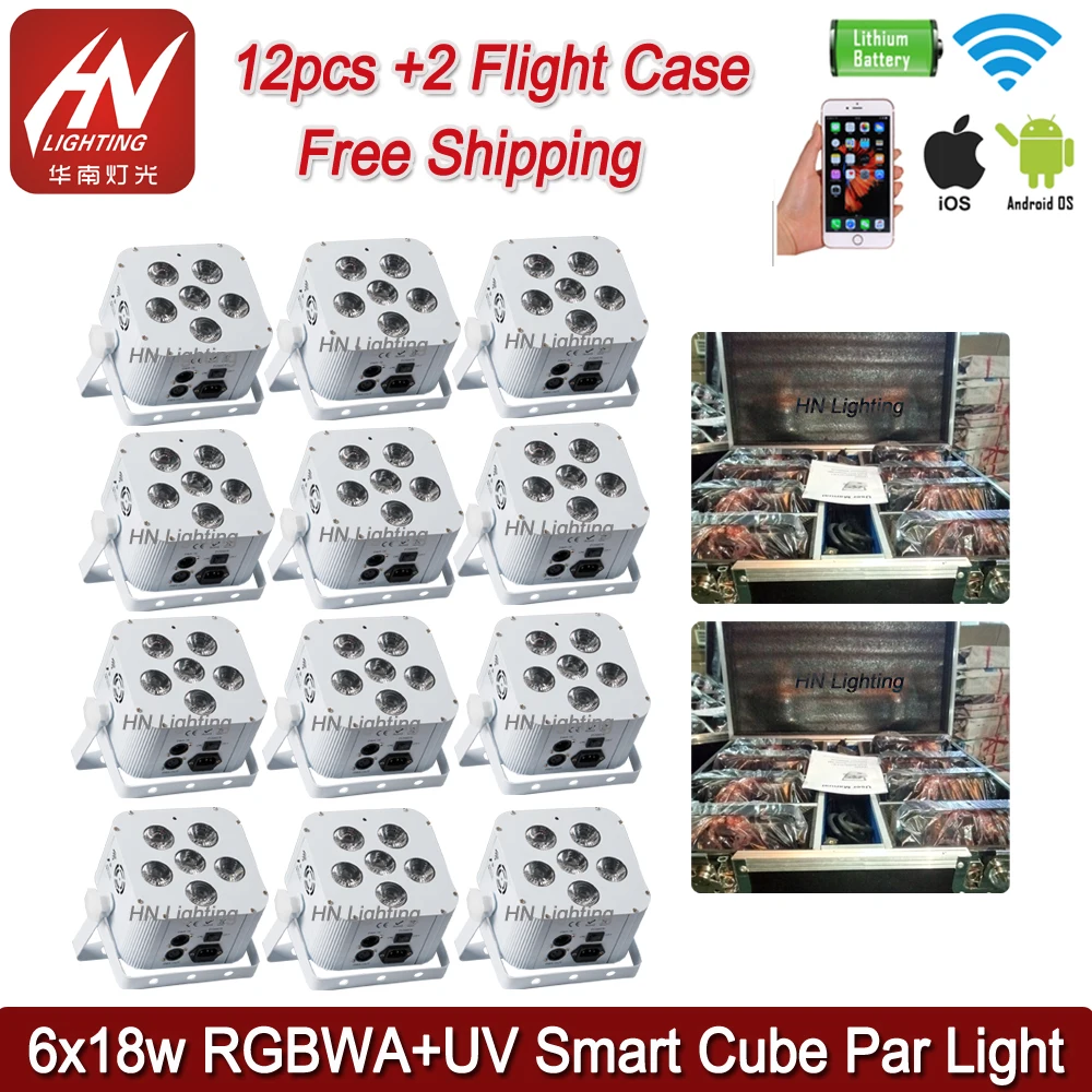 

12pcs 6x18W 6in1 RGBWA+UV Battery Powered Wireless DMX led Par up light