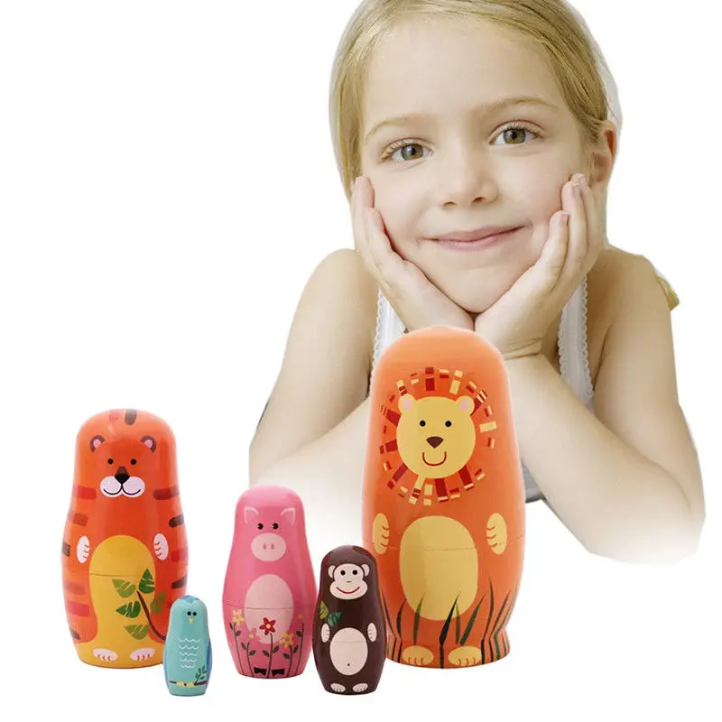 

5pcs Wooden Russian Nesting Babushka Matryoshka Dolls Set Hand Painted Toy Set Home Decoration Gifts Toy