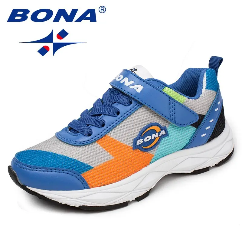 BONA/Новое поступление; стильная детская повседневная обувь; сетчатая обувь для мальчиков; лоферы на липучке для девочек; уличные модные кроссовки; - Цвет: ROYAL BLUE ORANGE