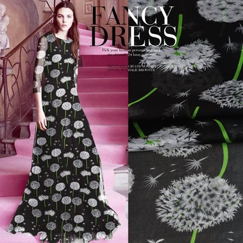 

SASKIA 1Meter/Lot Thin Pure 100%Mulberry Silk Chiffon Printed Flower Fabrics Textile Sewing For Dress Cloth Scarf Fabric