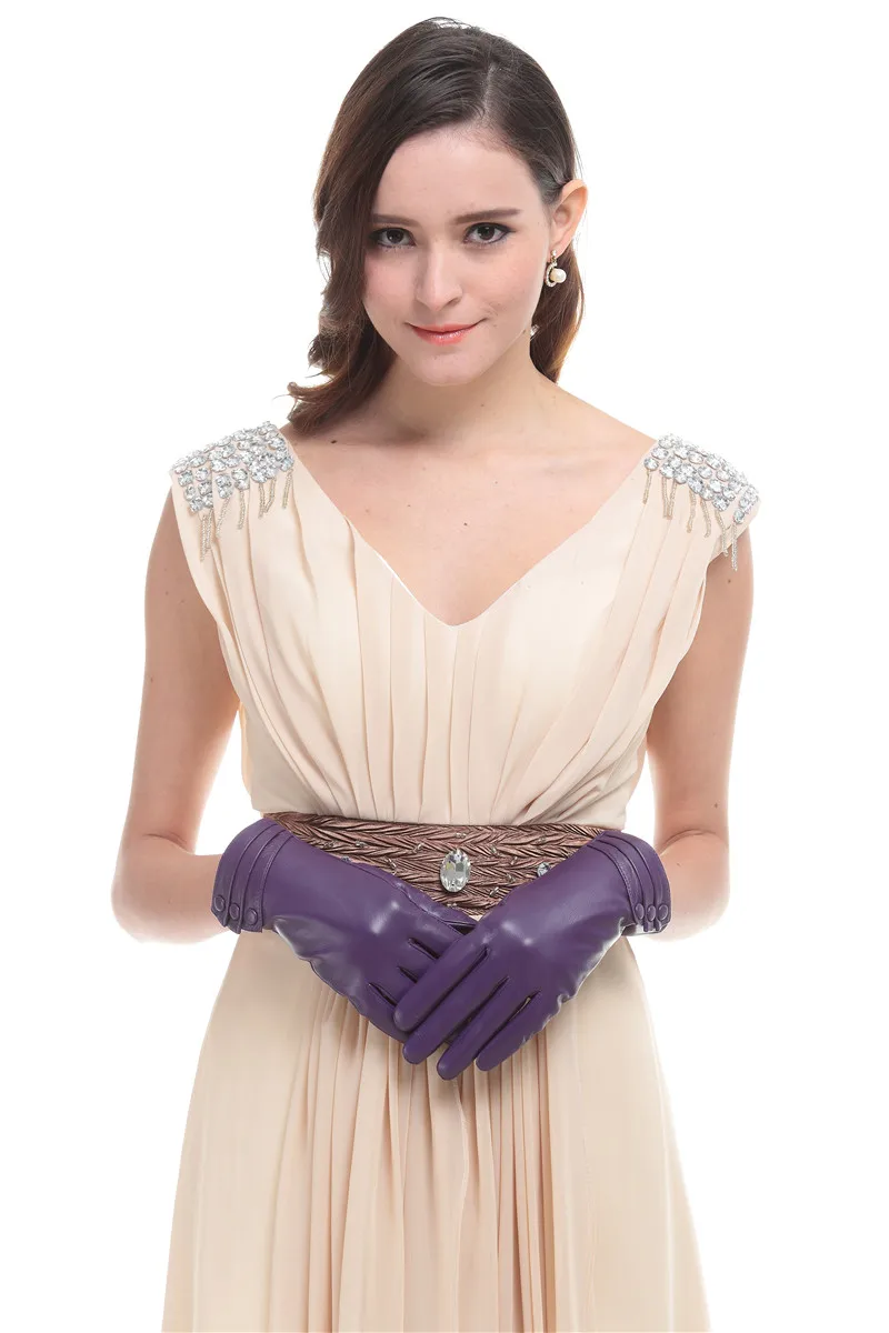 Женские перчатки из натуральной кожи фиолетовые кожаные перчатки