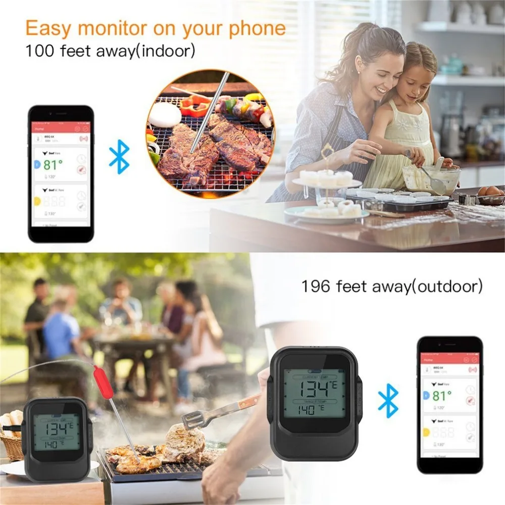Günstige LED Lebensmittel Kochen Wireless BBQ Thermometer Mit Sechs Sonden Bluetooth App Controlnd Timer Ofen Fleisch Grill Thermometer Küche werkzeug