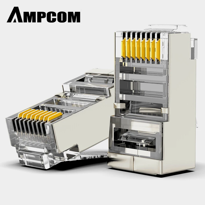 AMPCOM CAT6 экранированный RJ45 модульный разъем 8P8C обжимной Конец Ethernet кабель Ethernet разъем позолоченный 50U AMPCOM CAT6 экранированный RJ45 модульный разъем 8P8C обжимной Конец Ethernet кабель Ethernet разъем позолоченный 50U