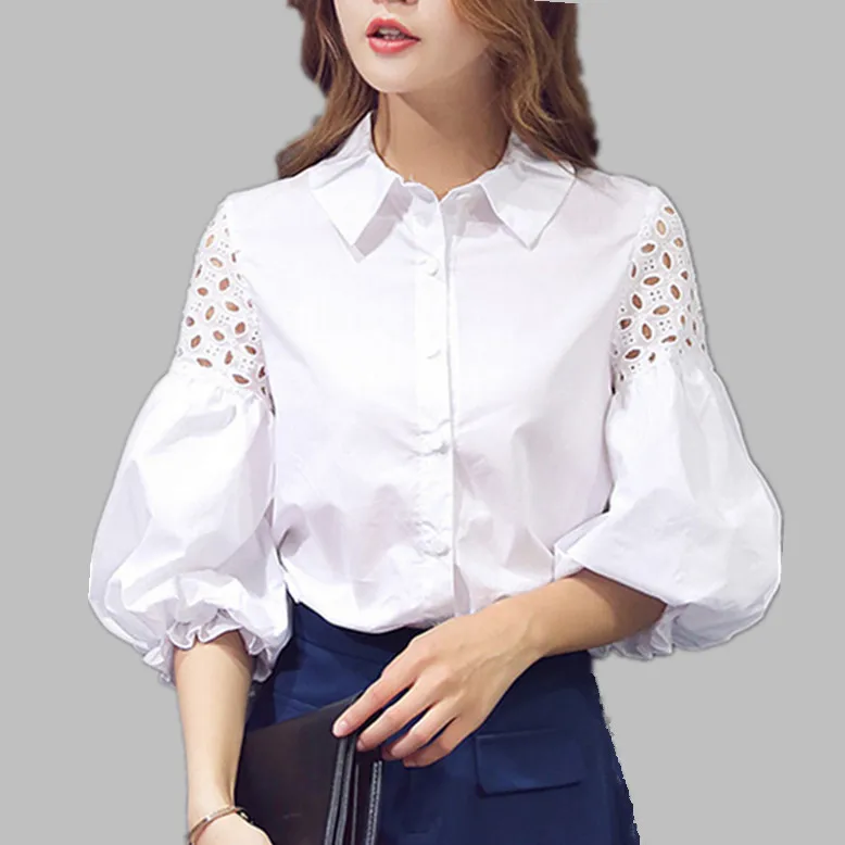 Puff Short Lantern Sleeve hollow out Blouse 2016 New