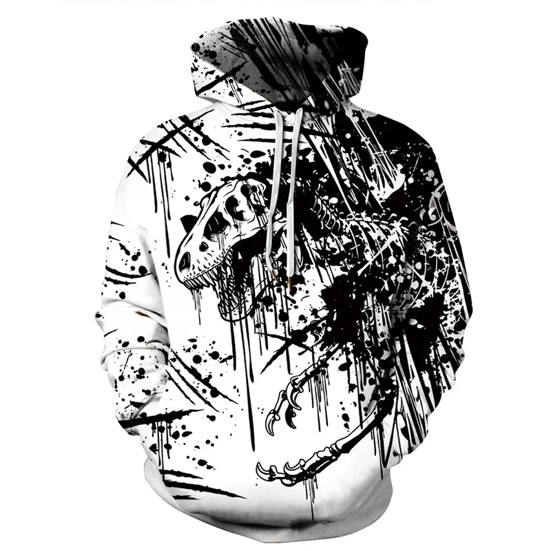 

Unisex Women/Men Hip Hop Hoodies 3D Print Black Dinosaur Skull Streetwear Hat Sweatshirts 2018 Boys Hipster Cool White Clothes
