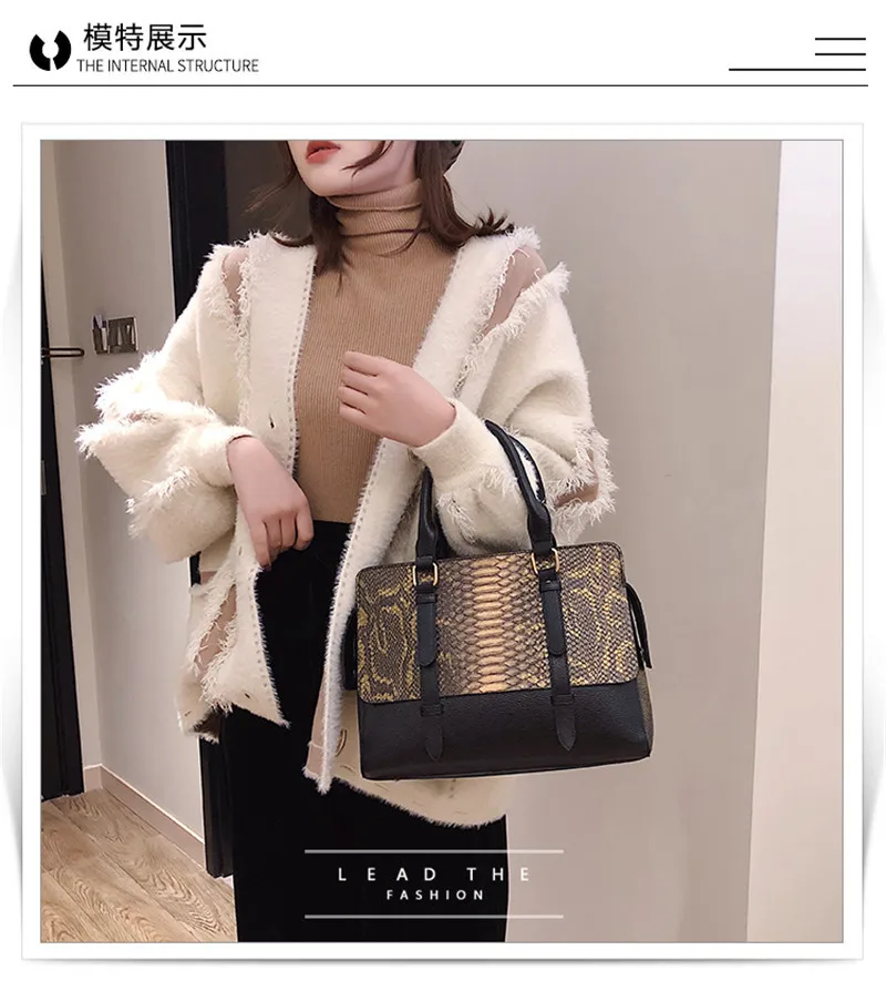 Fashion Serpentine Pattern Women Handbag Big Snake Skin PU Leather Crossbody Female Bag Brown Green Sac Femme Large Shoulder Bag