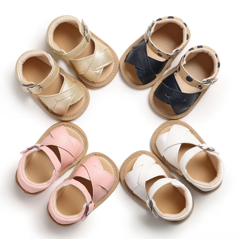 Модная одежда для новорожденных и маленьких девочек, на возраст от 0 до 18 месяцев, сандалии для первого года жизни на нескользящей подошве из искусственной кожи; обувь
