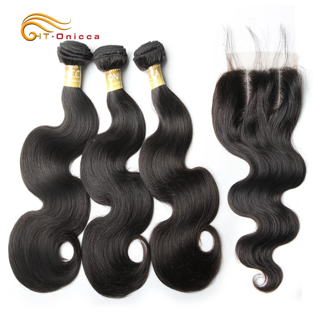

Htonicca Indian Body Wave Bundles With Closure Non Remy Human Hair Bundles With Closure Free Shipping 3 Bundles With Closure