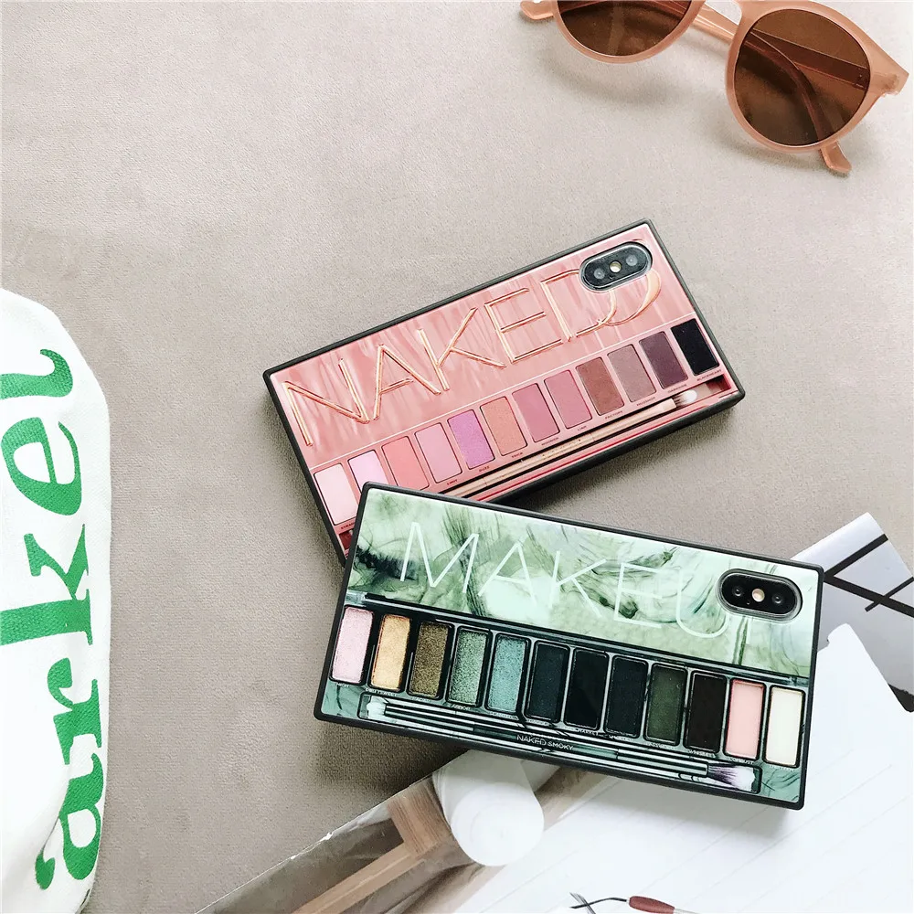 

Most Popular Glass square eye shadow tray phone case for iphone 6 7 8 plus X XR XS MAX Luxury Cover