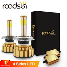 Roadsun Faro LED Della Lampadina Della H4 HB2 H11 H8 H9 9005 9006 HB4 4 Lati H7 HA CONDOTTO LA Lampada per Auto 6000 K 80 W 8000LM COB Luce Auto Automotivo