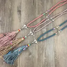 Llegó El nuevo Bohemio Étnico Tibet Nepal Joyería Artesanal Collar de Cuentas de Colores de Cadena de Cuero collar Largo Pendiente