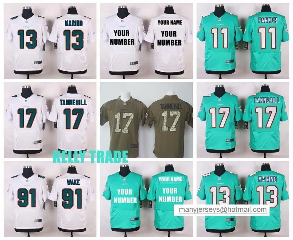 100% Stitiched Miami Dolphins Майк Уоллес 13 Дэн Марино 17 Райан Tannehill 93 Ndamukong су элитный Кэмерон