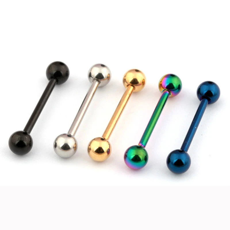 2 Pcs Tongue Piercing Titanium Plated Piercing Tongue Rings Bars Girls 14G Industrial Barbells Quality Body Ring piercing jewelry,body piercing jewelry,body jewelry