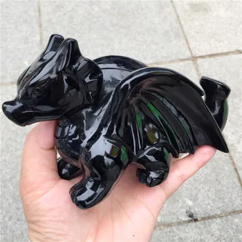 

Natural Black Obsidian Pterosaur Shape Crystal Skull Hand Carved Animal Polished Gemstone Home Decoration Collection Gift