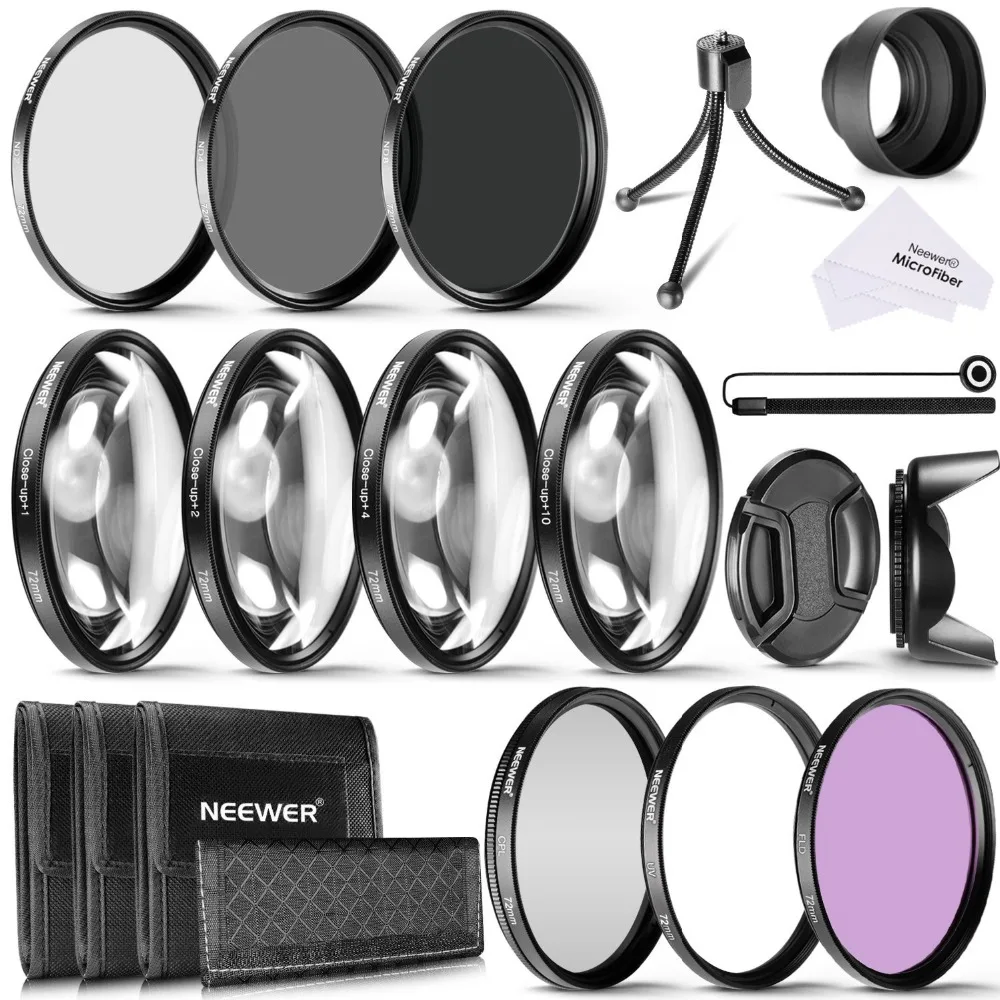 

Neewer 72MM Camera Lens Filter Kit:UV,CPL,FLD Filter+ND Filters(ND2,ND4,ND8)+Close up Macro Filters(+1+2+4+10)+Mini Table Tripod