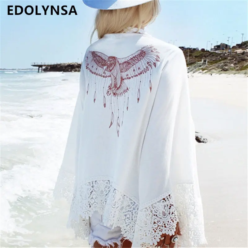 

New Arrivals Beach Cover up Print Lace Swimwear Ladies White Sarong Beach Cape Pareos for Women Robe de Plage Beachwear #Q19