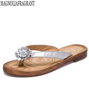 

2018 new Women Sandals Summer Genuine Leather Shoes Woman Flip Flops platform Fashion Female Slides Flowers Slippers Shoes k113