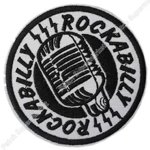 Рокабилли микрофон логотип музыкальной группы вышитые новые железо на и пришить патч тяжелый металл патч в дизайне на заказ доступны