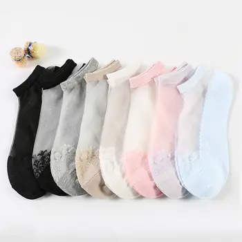 

Print Flower Harajuku Transparent Short Socks Women Girl Summer Soft Low Cut Ankle Sock Glass Crystle Silk Stretch Socks