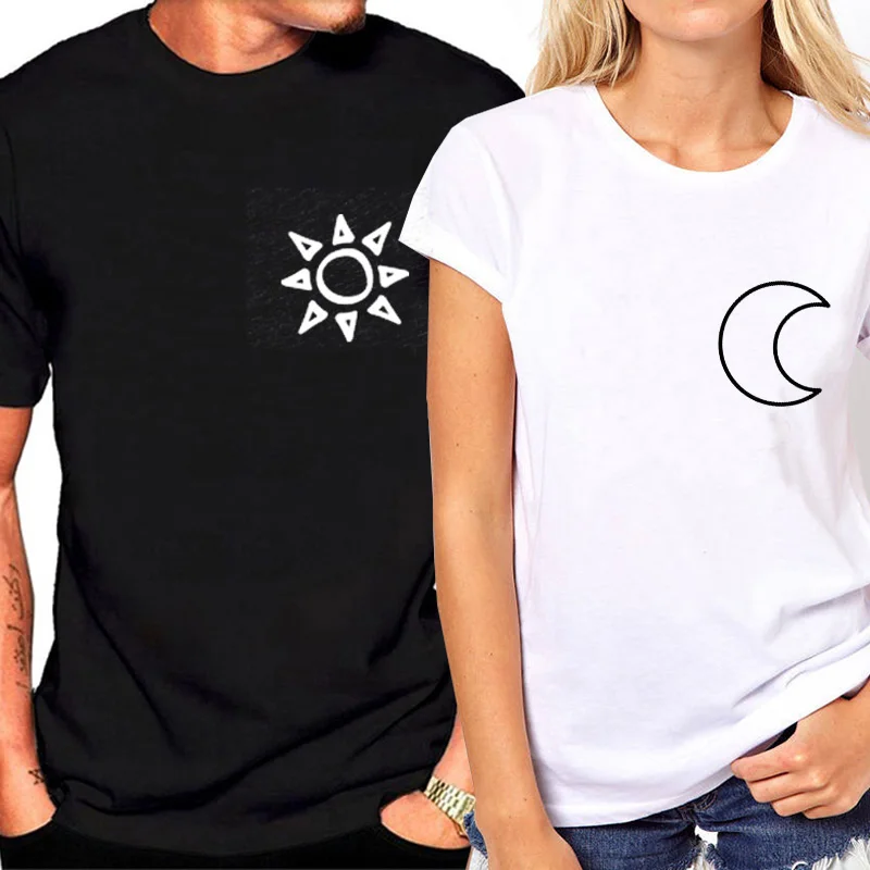 Летние Новые Модные подходящие женские футболки футболка с принтом Sun and Moon