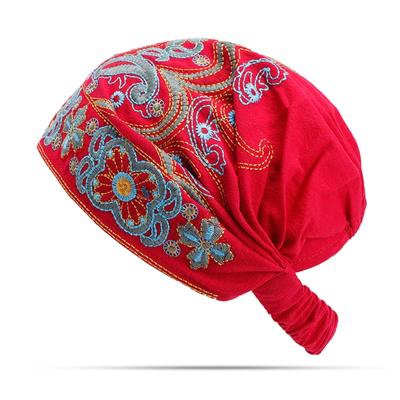 Lesov Bohemia Beanies летняя шапка женская с вышивкой Этническая Хлопковая шапочка Повседневная эластичная дышащая винтажная Кепка тюрбан s Gorros