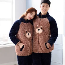 Теплые зимние мягкие фланелевые пижамные комплекты для женщин/мужчин, комплект одежды для сна для пары, теплые пижамы для влюбленных в животных, женская одежда для сна