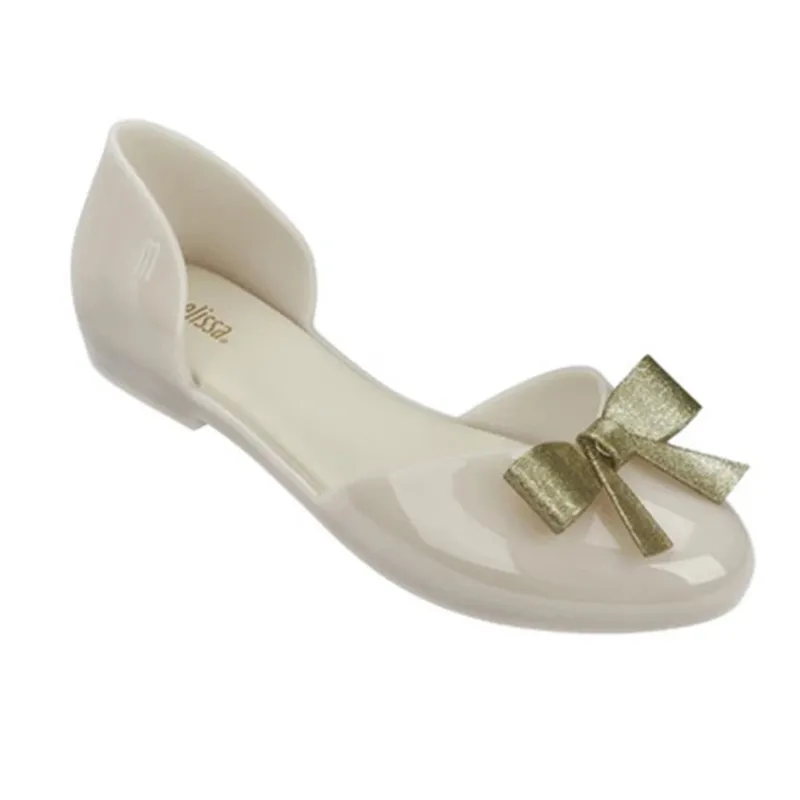 Melissa Mel/обувь; коллекция года; женские сандалии на плоской подошве с бантом; Брендовая обувь melissa для женщин; прозрачные сандалии; женская прозрачная обувь - Цвет: Белый