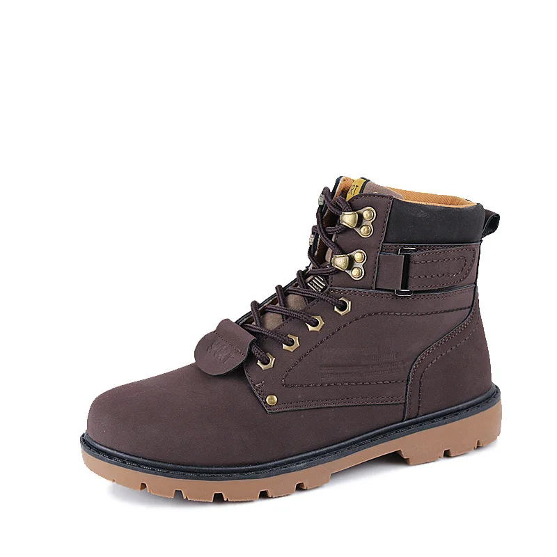 Однотонные зимние ботинки для мужчин Новая мода искусственная кожа; обувь из плюша; мужские полусапожки на шнуровке; обувь на квадратном каблуке для мужчин обувь размера плюс - Цвет: Brown