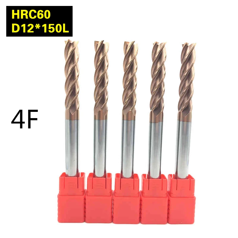 

5Pcs 4F-D12*150L hrc60 carbide End Mills tungsten Carbide Square Flatted End Mill 4 Flute Cutting diameter 12mm Milling Cutter