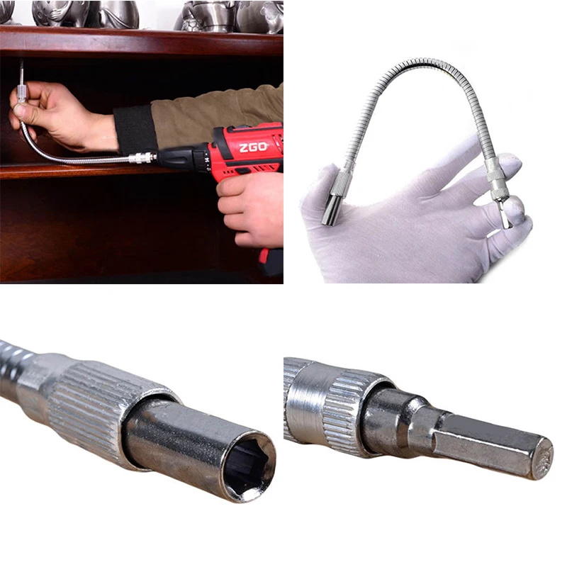 1/4inch 300mm Hex Flexible Hose Screwdriver Flex Extension Bar Holder Socket Tools
