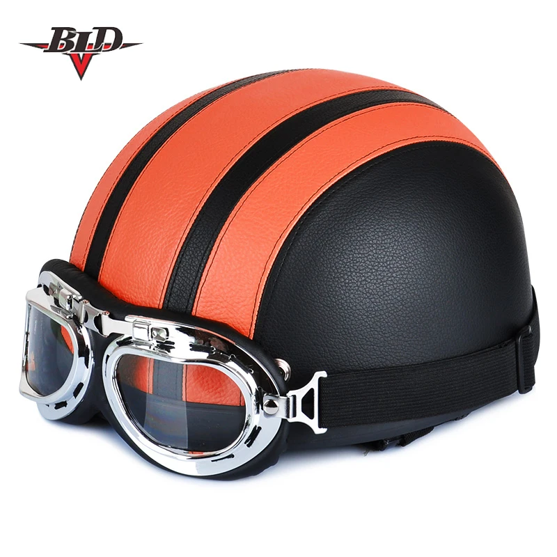 Горячая коричневый синтетический кожаный винтажный мотоцикл Vespa открытый лицо половина мотор скутер шлемы и козырек и очки - Цвет: 8