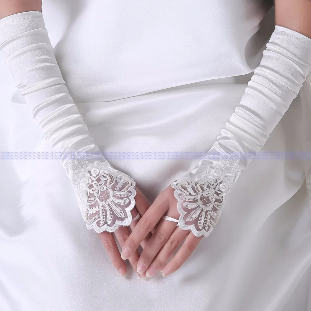 2019 реальное изображение без пальцев бисером Белые Длинные свадебные перчатки для женщин Свадебные аксессуары Luva Noiva Renda Guanti Da Sposa X07012