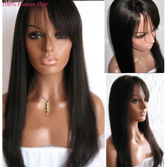 Free Shipping130 Density Light Yaki Full Lace Wigs With Side Bangs