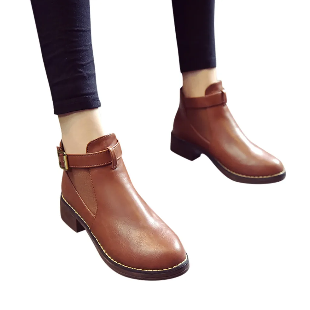 

YOUYEDIAN 2019 shoes women boots Mid-Heel Ankle Boots Women's Belt Buckle Short Tube Round Head Boots botas mujer invierno#G35