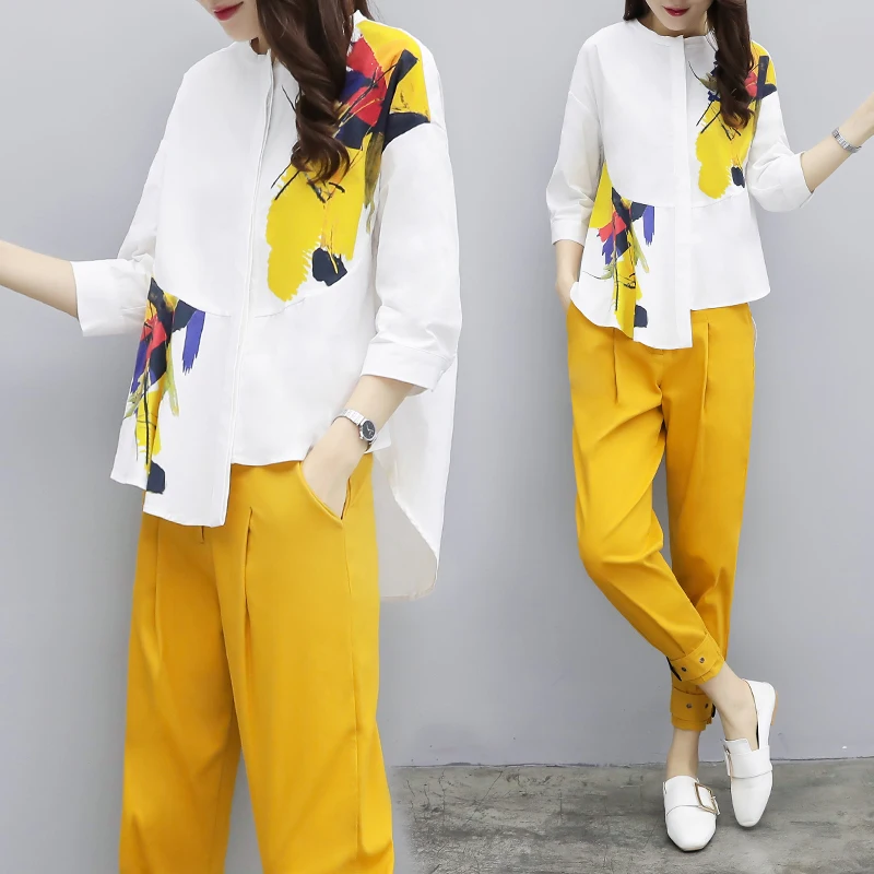 

Large Size 2 Piece Set Women Casual Conjunto Feminino Floral Print Year-old Female Costume Leisure Woman Suit Tracksuit Ukraine