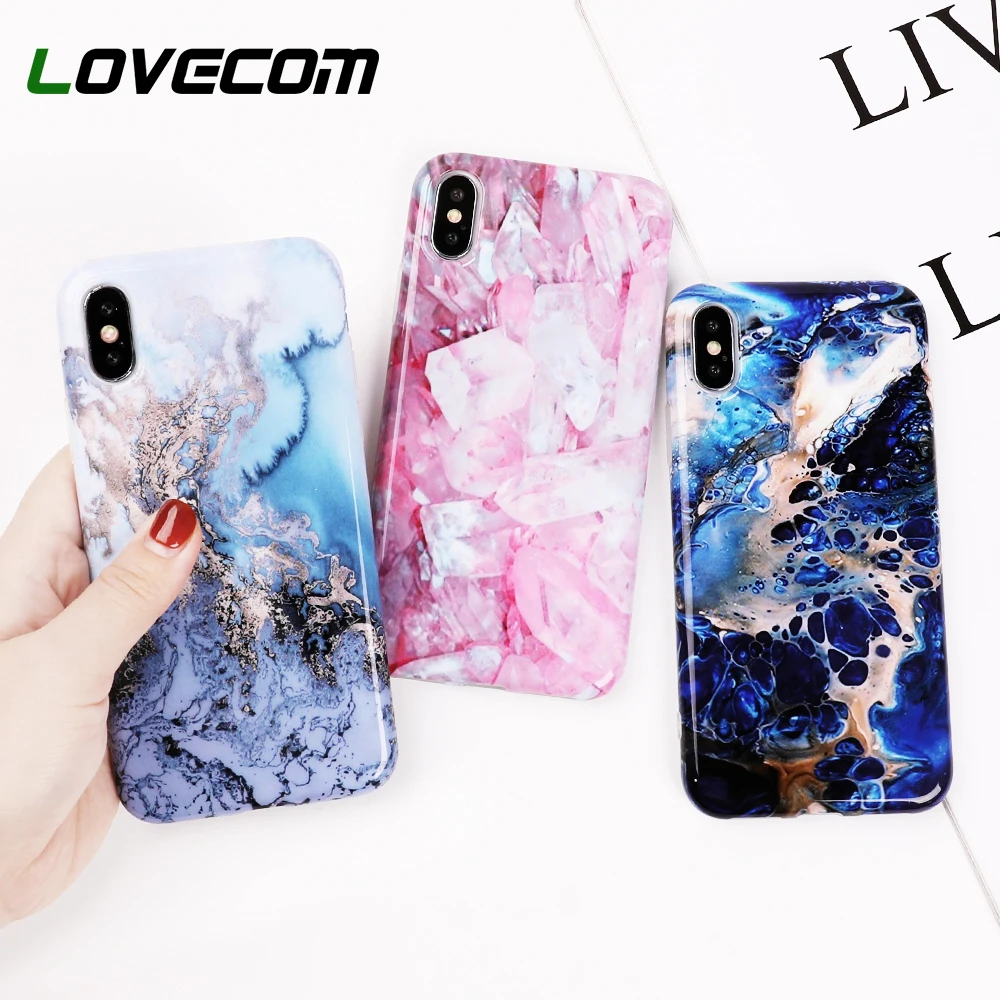 Koop LOVECOM L Koninklijke BlueP inkt Marmer Gedessineerde Functies Voor iPhone 6 6 s 7 8 Plus X Glossy IMD Soft shell Telefoon Cover Case