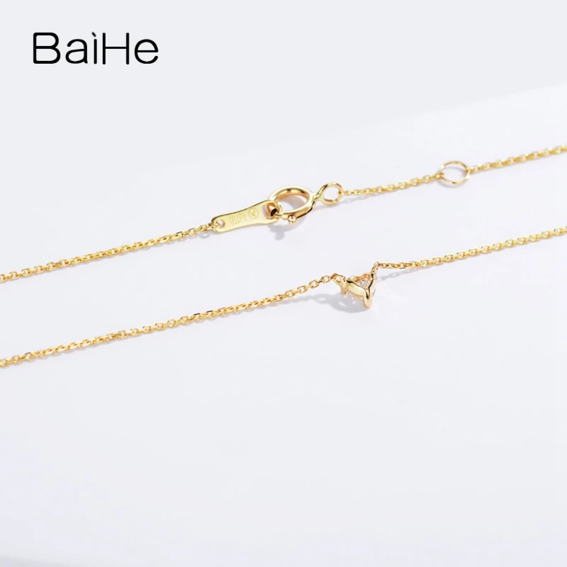 BAIHE Solid 18 K желтого золота 0.12ct Сертифицированный H/SI натуральный бриллиант женские модные ювелирные изделия Элегантные ожерелья