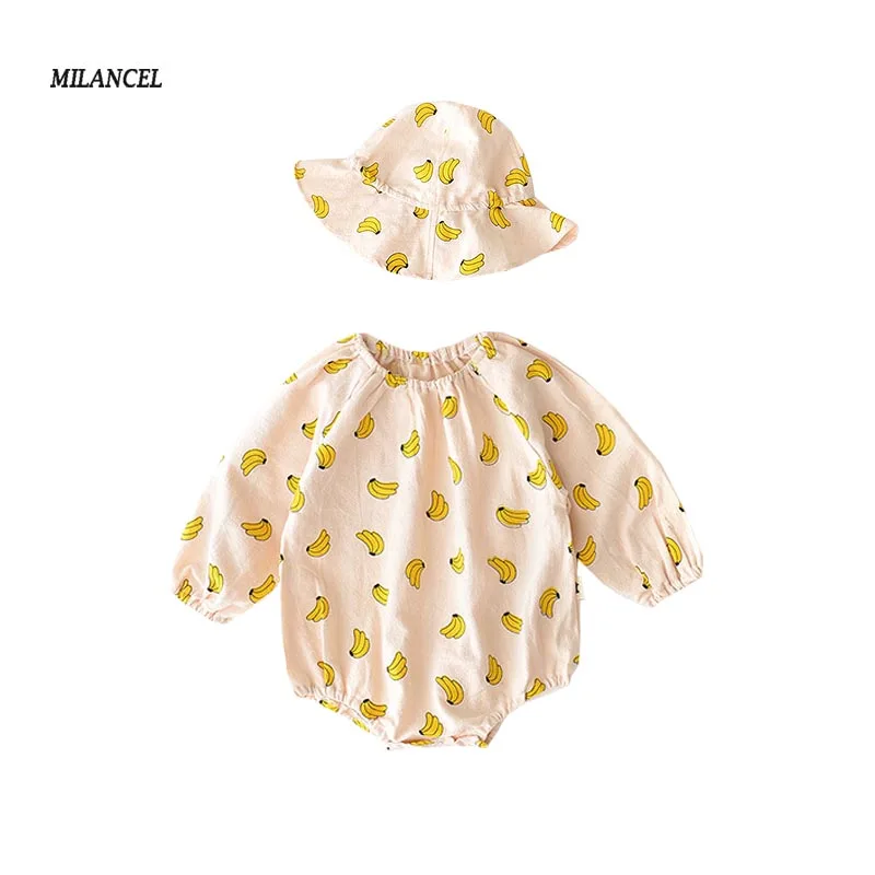 

MILANCEL 2019 Baby Clothes Cute Boys Bodysuits Solid Infant Girls Jumper Baby Outfit Korean Baby Girls Bodysuits Free Hat