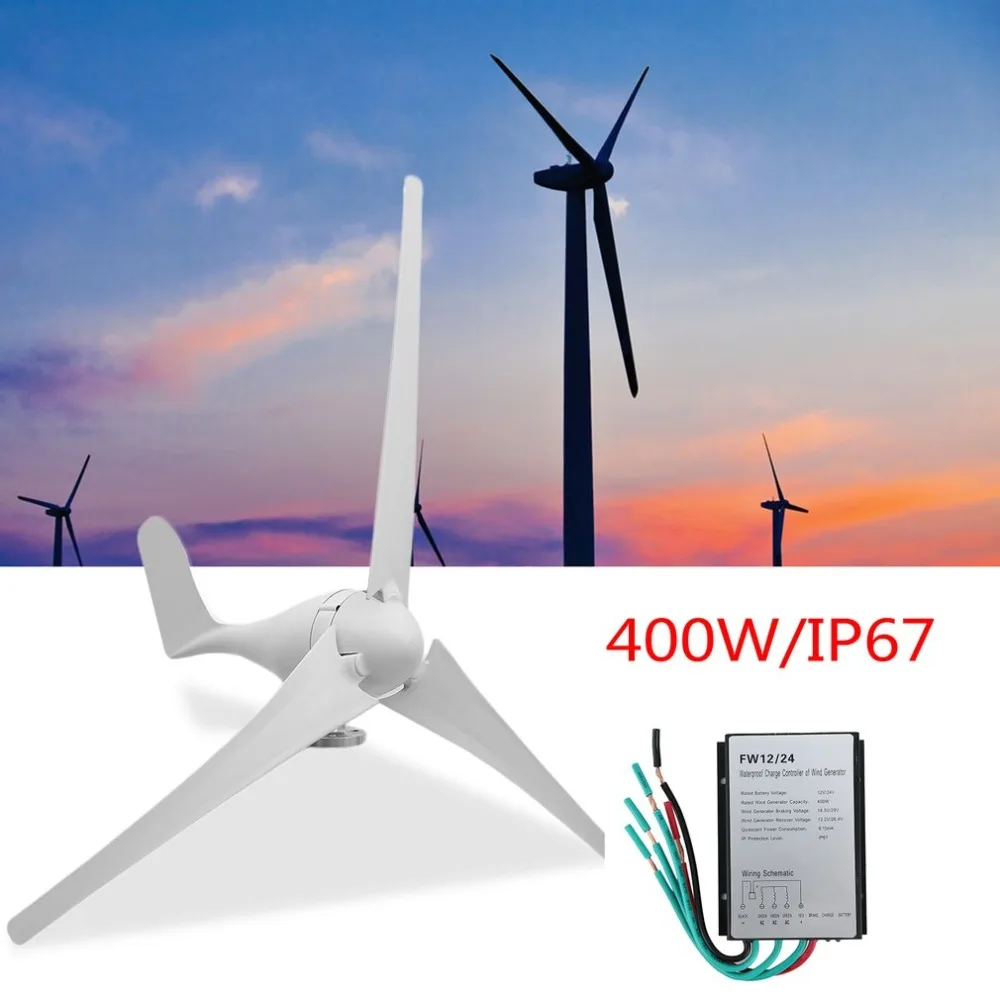 

Wind Turbine Generator Kit of 3 Blades 400 Watt 12V - High Efficiency Kit for Home and Business Power Supplementation