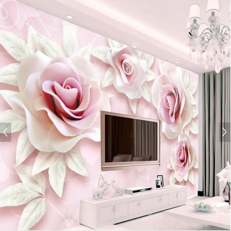 3d wallpaper custom mural wallpaper simple 3d embossed pink rose TV