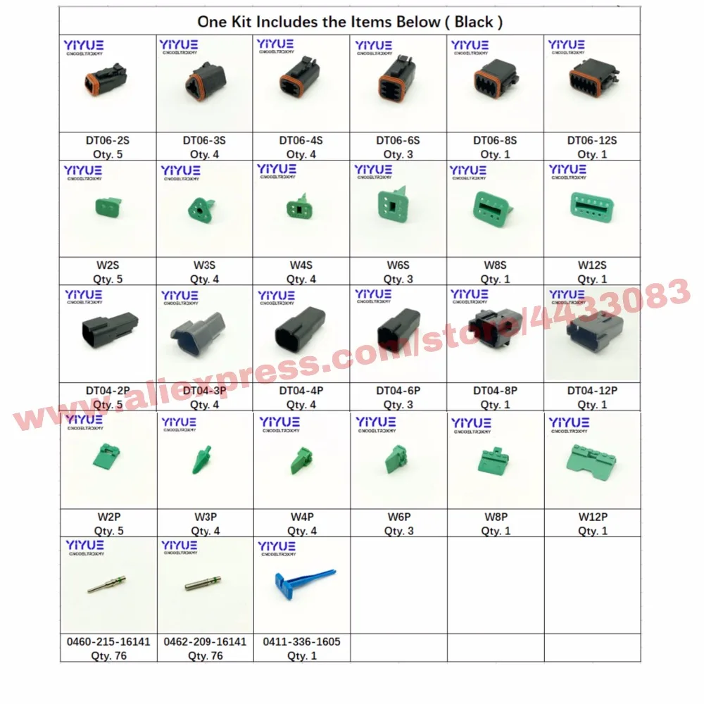 225 шт. Deutsch DT автомобильной Комплект разъемов + 14AWG зеленый Твердые терминалы + инструмент для удаления 0411-336-1605